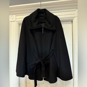Calvin Klein Wool Blend Cape Jacket with Waist Tie